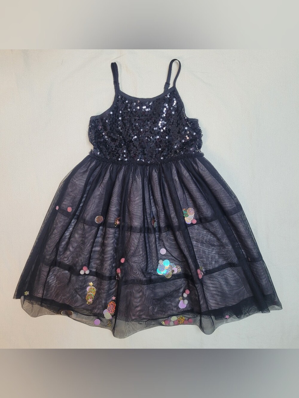 Girls 6/6x Black Sequin & Tulle Party Dress, Festive